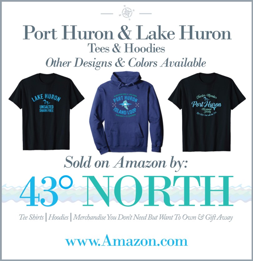 3625 x 375 ad--43 degrees north gifts--port huron island shirts hoodies